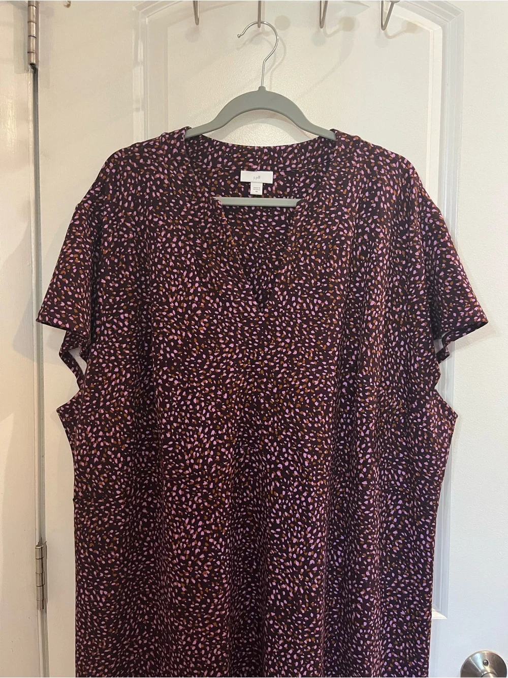 J. Jill Womens V-Neck Cap Sleeve Midi Dress Sz 4X Purple Pink Speckled Popover